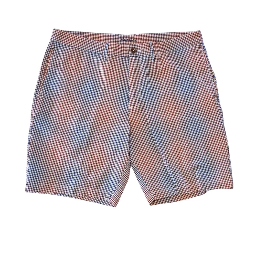 Robert Graham Gingham‎ Seersuckert Shorts Mens 38 Classic Fit Red Blue Stretch